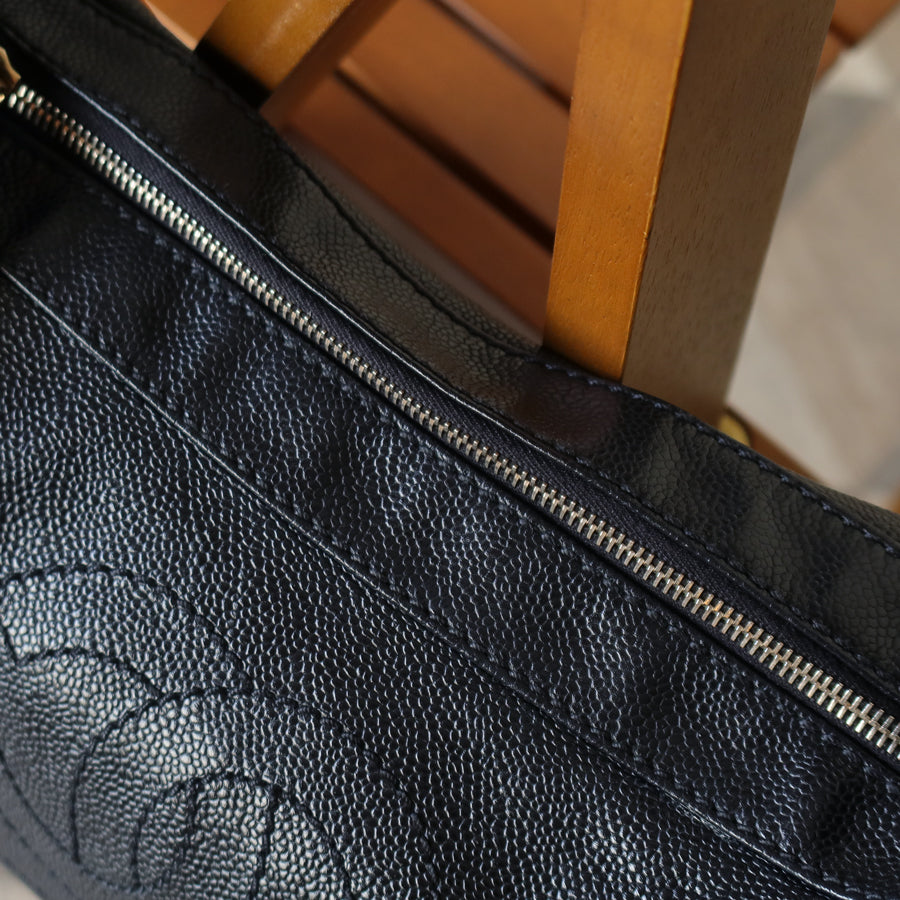 Chanel Vintage Black Caviar Leather Hobo Coco Charm Shoulder Bag M