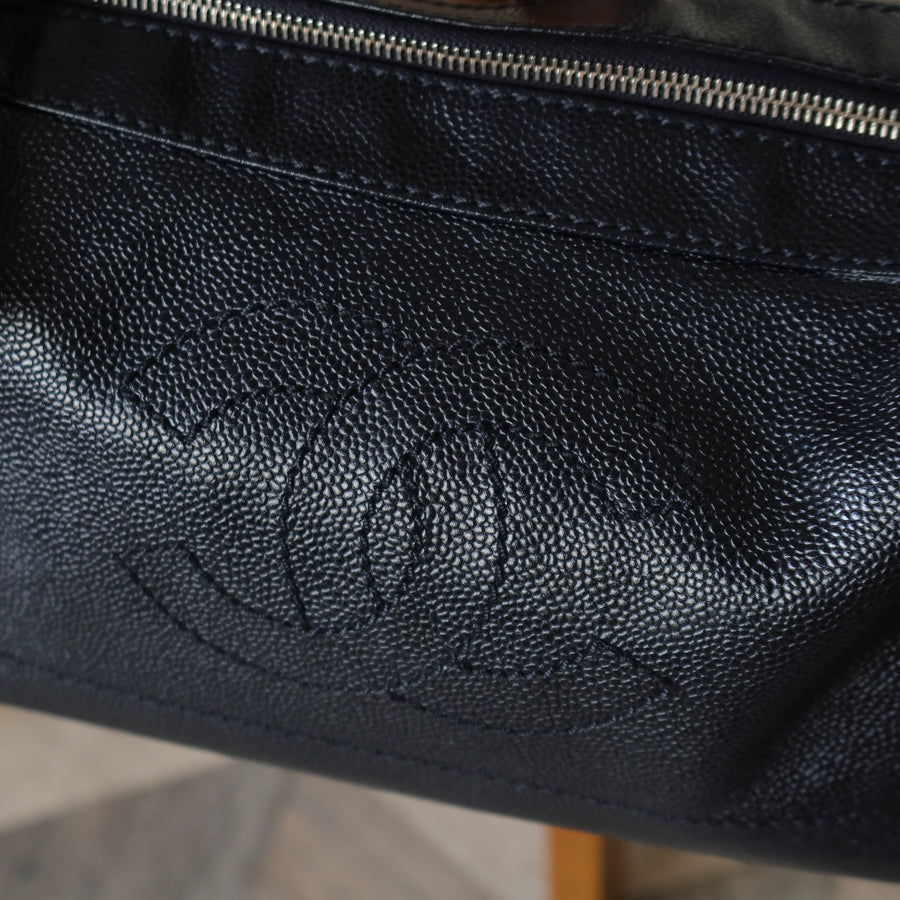 Chanel Vintage Black Caviar Leather Hobo Coco Charm Shoulder Bag M