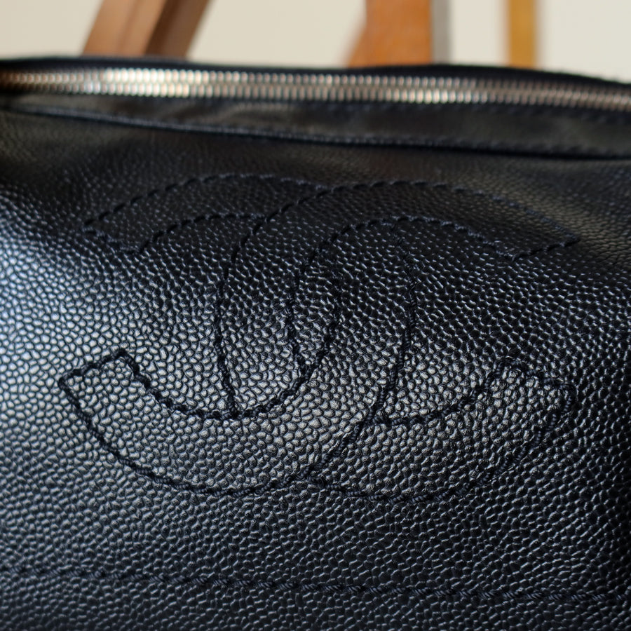 Chanel Vintage Black Caviar Leather Hobo Coco Charm Shoulder Bag M