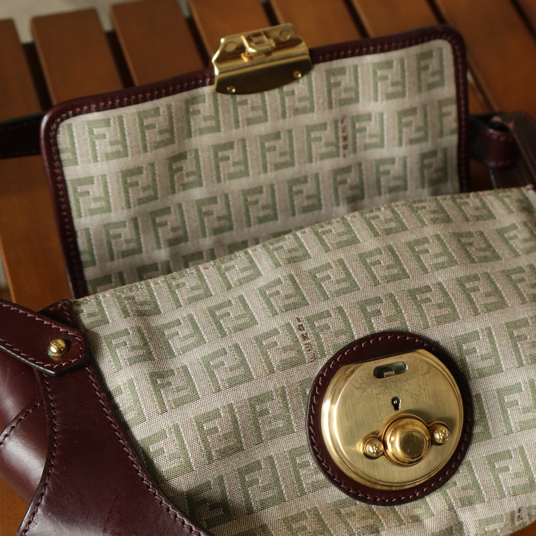 Fendi Vintage Brown Zucchino Canvas Leather Shoulder Bag