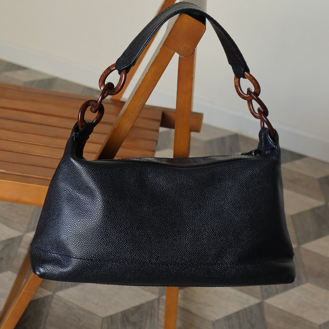Chanel Vintage Black Caviar Leather Hobo Coco Charm Shoulder Bag M