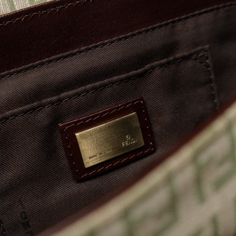 Fendi Vintage Brown Zucchino Canvas Leather Shoulder Bag