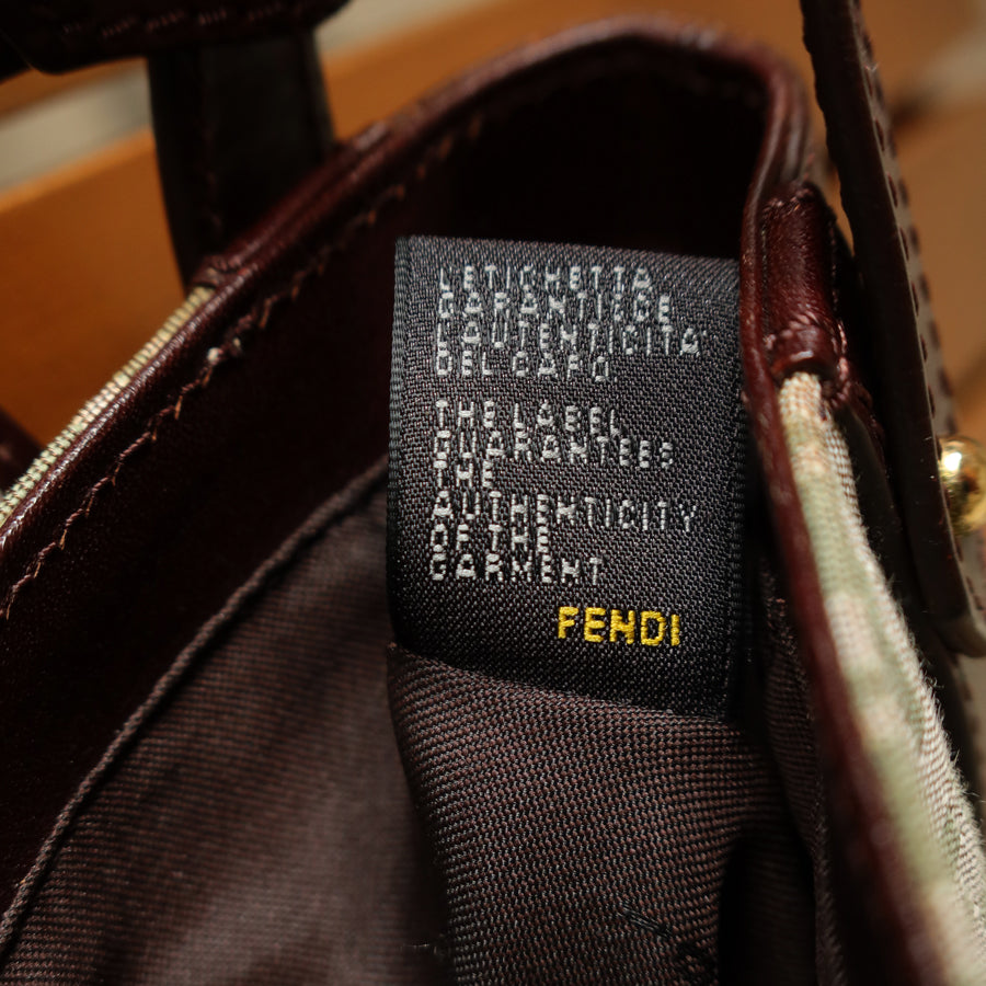 Fendi Vintage Brown Zucchino Canvas Leather Shoulder Bag
