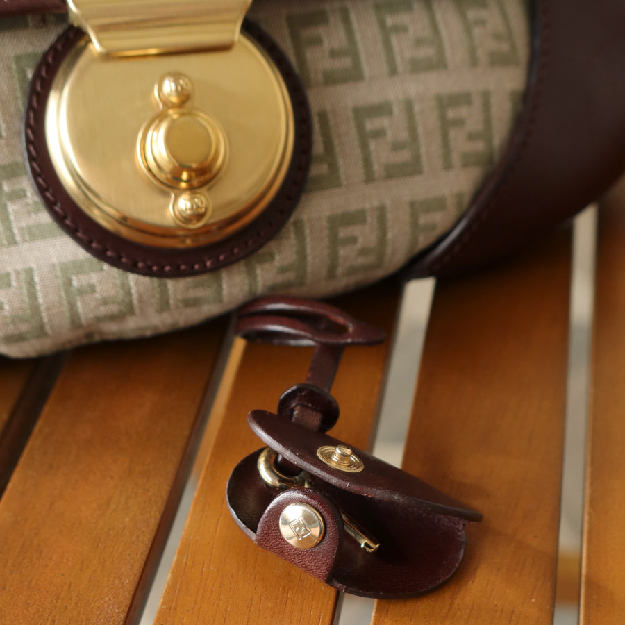 Fendi Vintage Brown Zucchino Canvas Leather Shoulder Bag