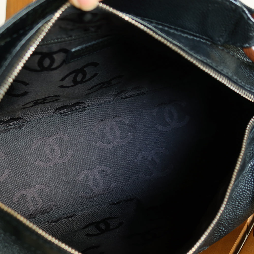 Chanel Vintage Black Caviar Leather Hobo Coco Charm Shoulder Bag M