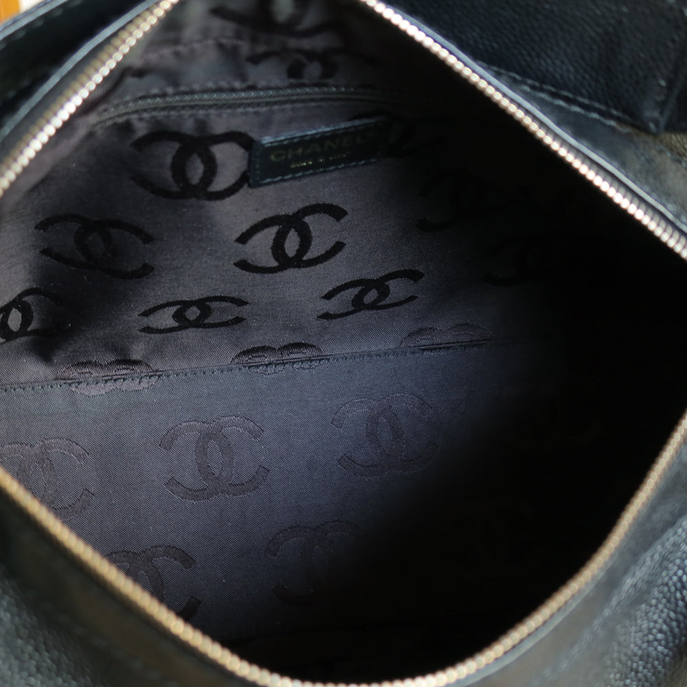 Chanel Vintage Black Caviar Leather Hobo Coco Charm Shoulder Bag M
