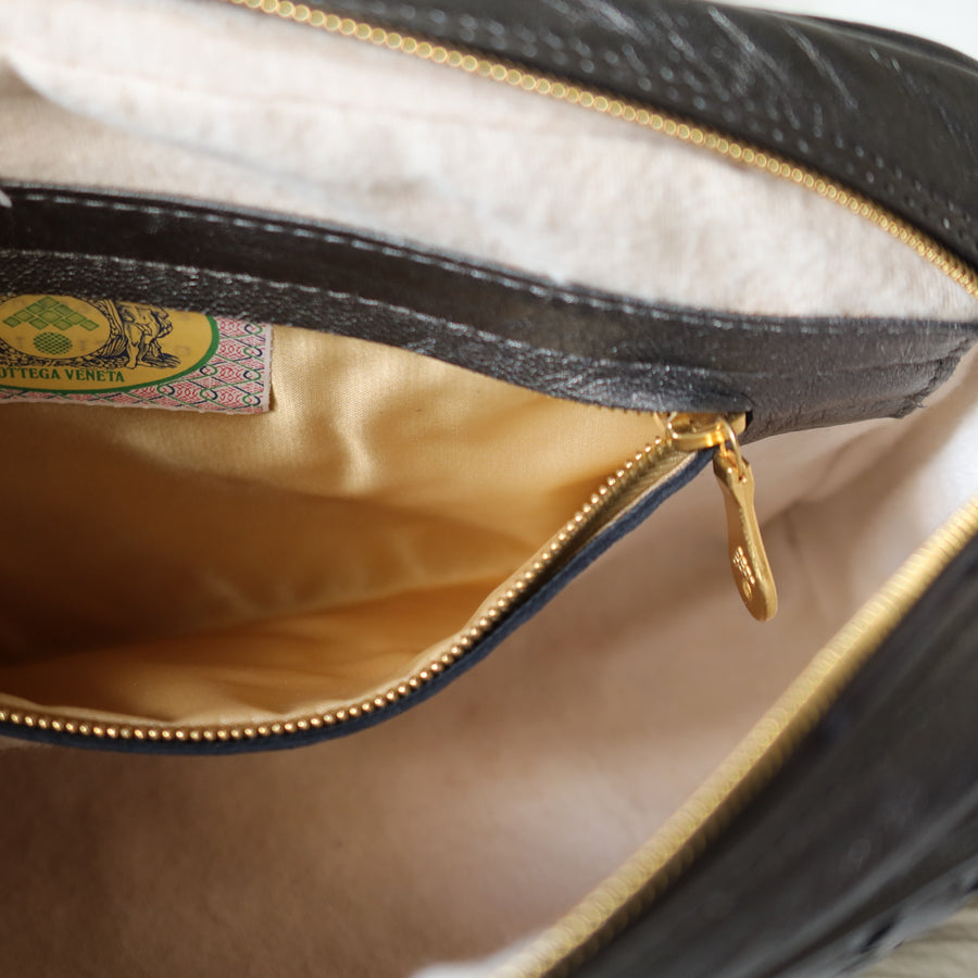 Bottega Veneta Vintage Shimmery Silver Intrecciato 2way Shoulder Clutch Bag