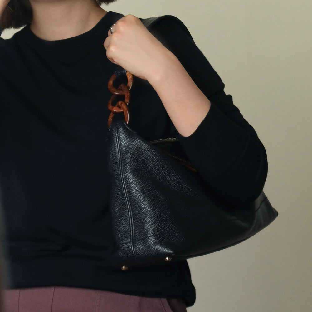 Chanel Vintage Black Caviar Leather Hobo Coco Charm Shoulder Bag M