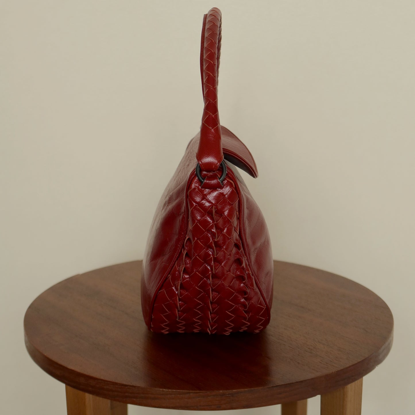 Bottega Veneta Vintage Intrecciato Weave Scarlet Red Half Moon Bag