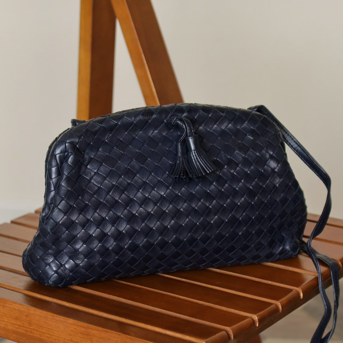 Bottega Veneta Vintage Intrecciato Weave Leather Kiss Lock Crossbody Flap Bag