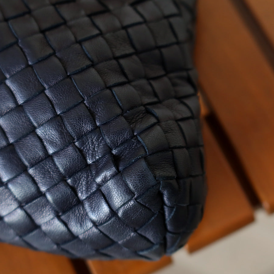 Bottega Veneta Vintage Intrecciato Weave Leather Kiss Lock Crossbody Flap Bag