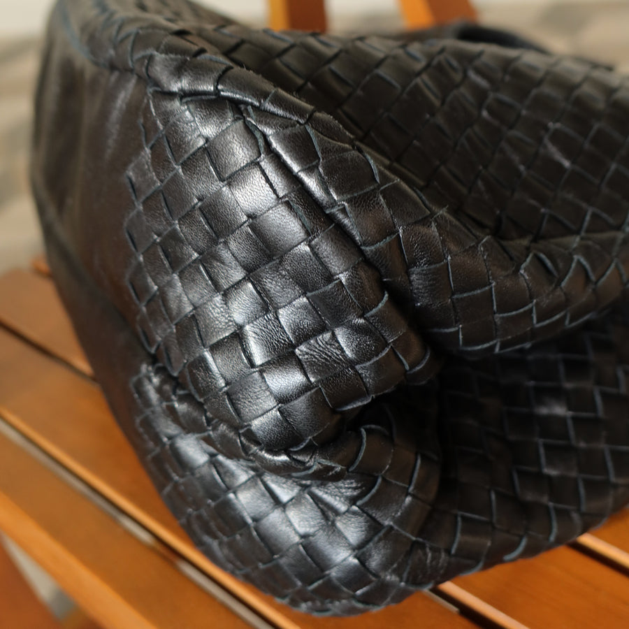 Bottega Veneta Vintage Black Medium Intrecciato Hobo Shoulder Bag