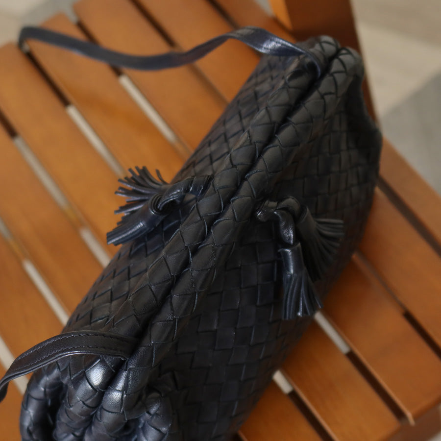 Bottega Veneta Vintage Intrecciato Weave Leather Kiss Lock Crossbody Flap Bag