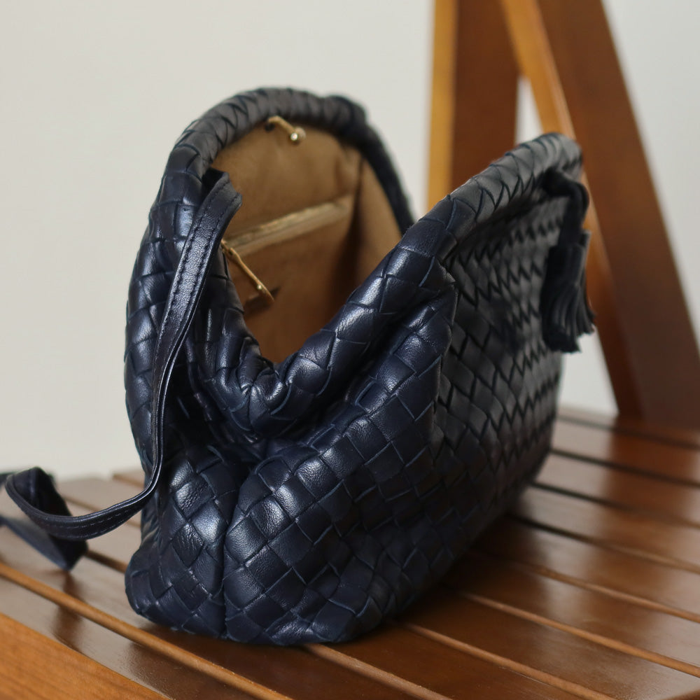 Bottega Veneta Vintage Intrecciato Weave Leather Kiss Lock Crossbody Flap Bag