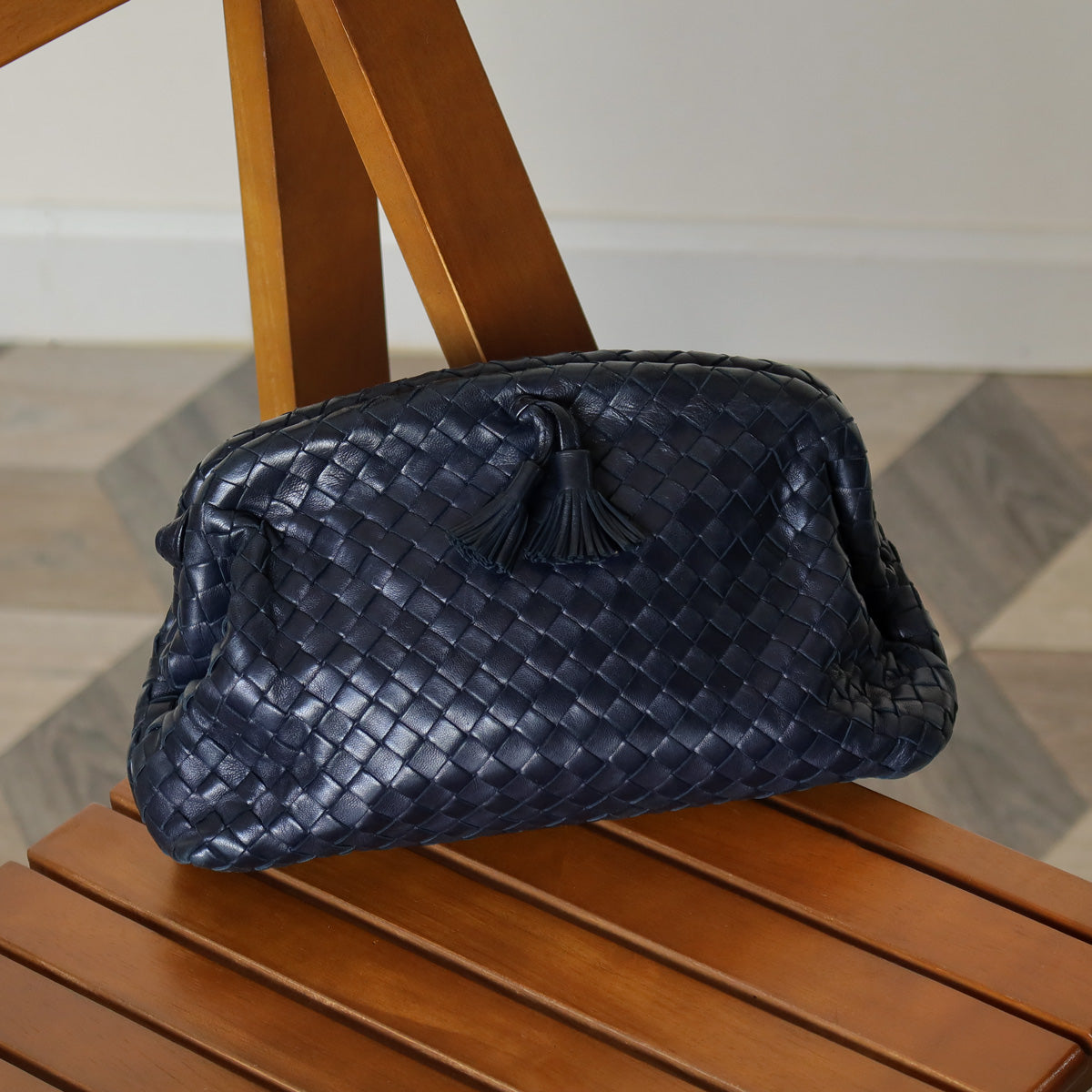 Bottega Veneta Vintage Intrecciato Weave Leather Kiss Lock Crossbody Flap Bag