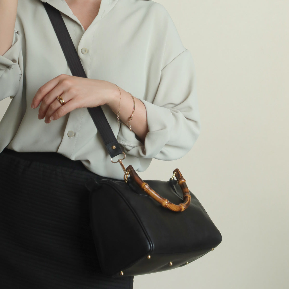 Gucci Vintage Black Leather Bamboo Handle Mini Boston 2 way Bag