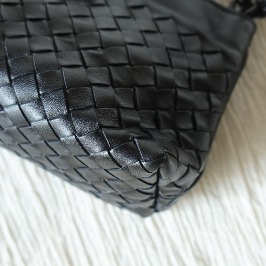 Bottega Veneta Vintage Black Intrecciato Weave Mini Pochette Clutch Shoulder Bag S2