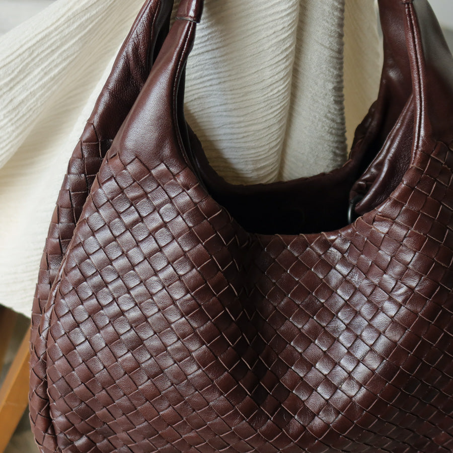 Bottega Veneta Vintage Dark Brown Medium Intrecciato Hobo Tote Bag M
