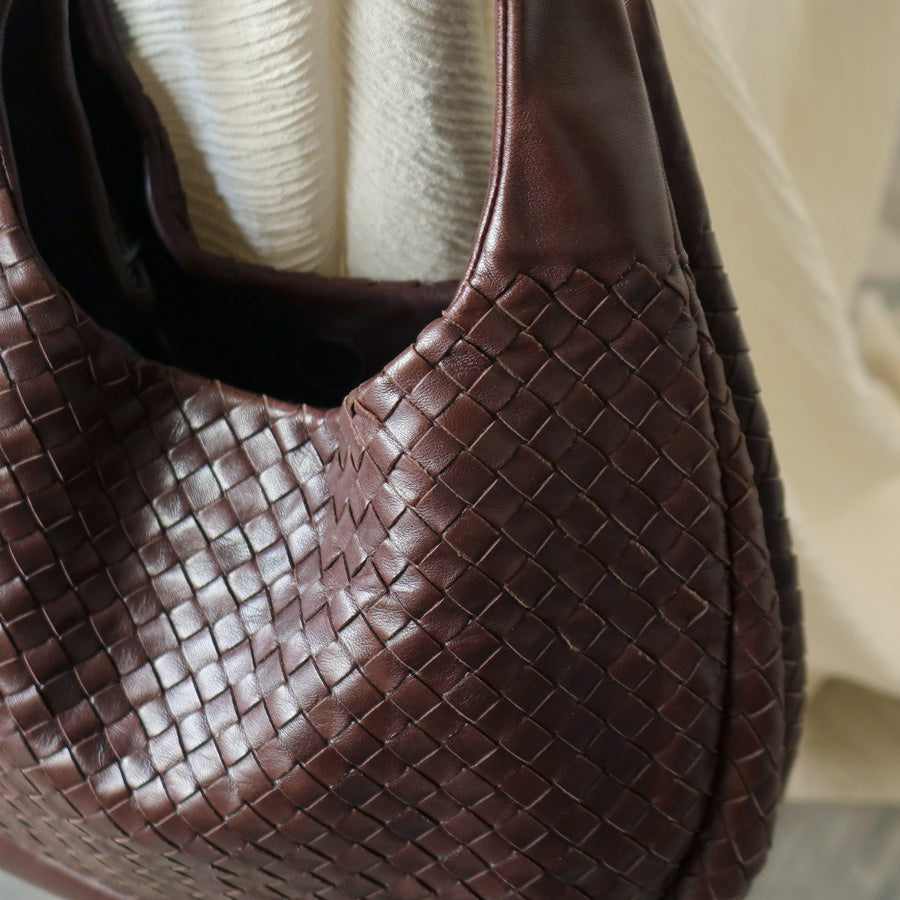 Bottega Veneta Vintage Dark Brown Medium Intrecciato Hobo Tote Bag M