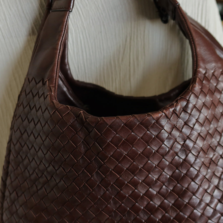 Bottega Veneta Vintage Dark Brown Medium Intrecciato Hobo Tote Bag M