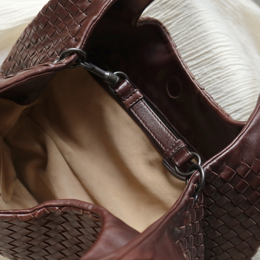 Bottega Veneta Vintage Dark Brown Medium Intrecciato Hobo Tote Bag M