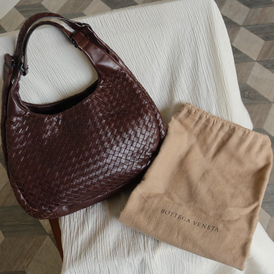Bottega Veneta Vintage Dark Brown Medium Intrecciato Hobo Tote Bag M