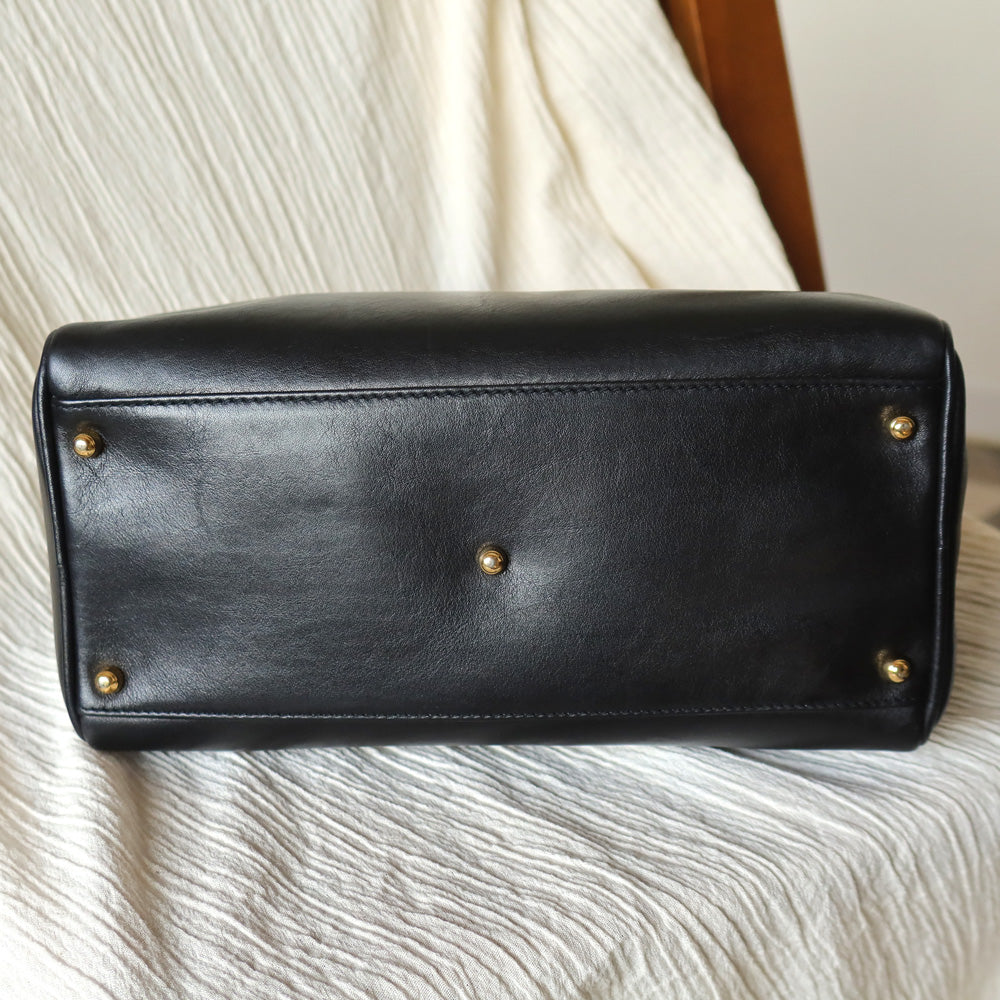 Gucci Vintage Black Leather Bamboo Handle Mini Boston 2 way Bag