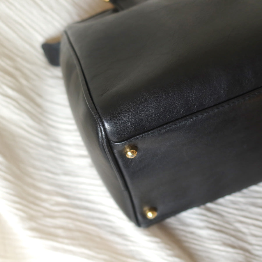 Gucci Vintage Black Leather Bamboo Handle Mini Boston 2 way Bag