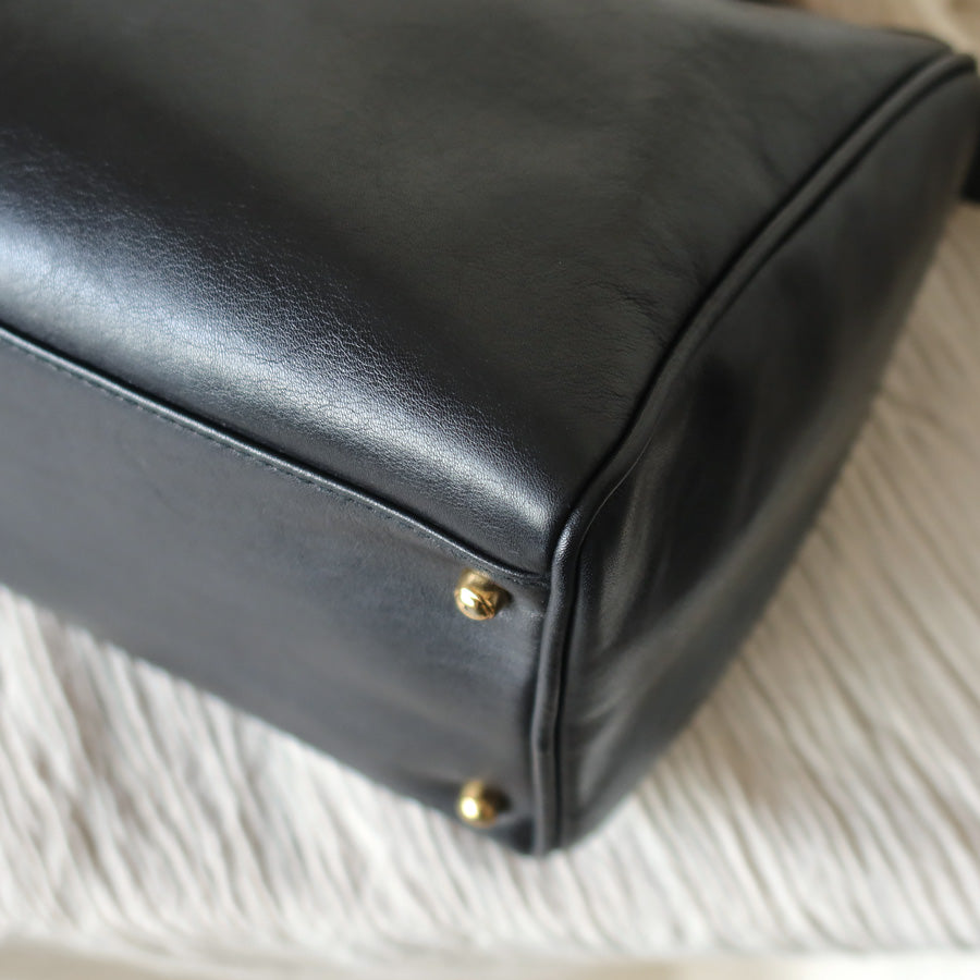 Gucci Vintage Black Leather Bamboo Handle Mini Boston 2 way Bag