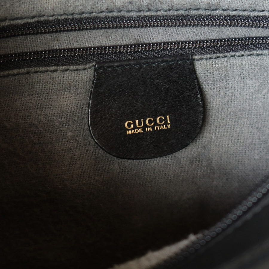 Gucci Vintage Black Leather Bamboo Handle Mini Boston 2 way Bag