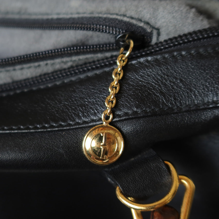 Gucci Vintage Black Leather Bamboo Handle Mini Boston 2 way Bag