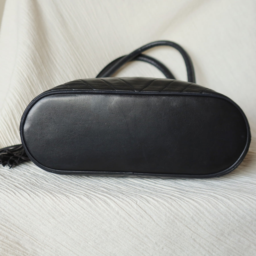 Vintage Chanel Black Lambskin V stitch Coco mark Top Handle Kelly Bag