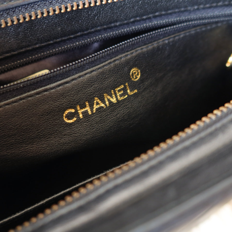 Vintage Chanel Black Lambskin V stitch Coco mark Top Handle Kelly Bag