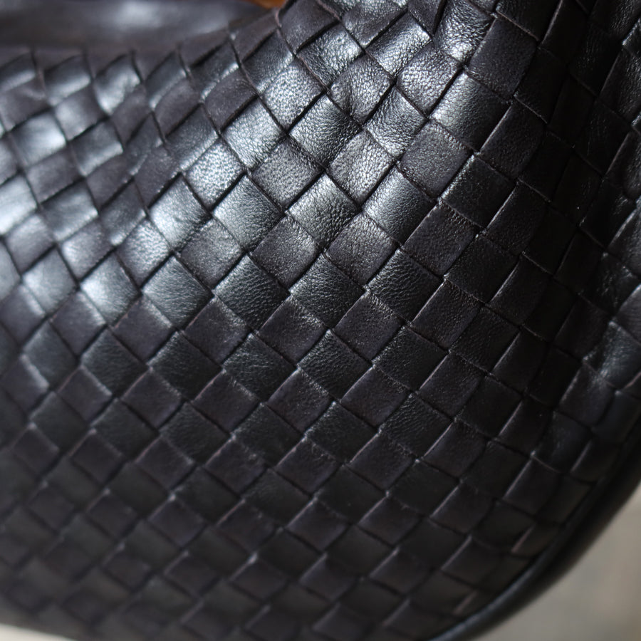 Bottega Veneta Vintage Black Intrecciato Hobo Shoulder Bag