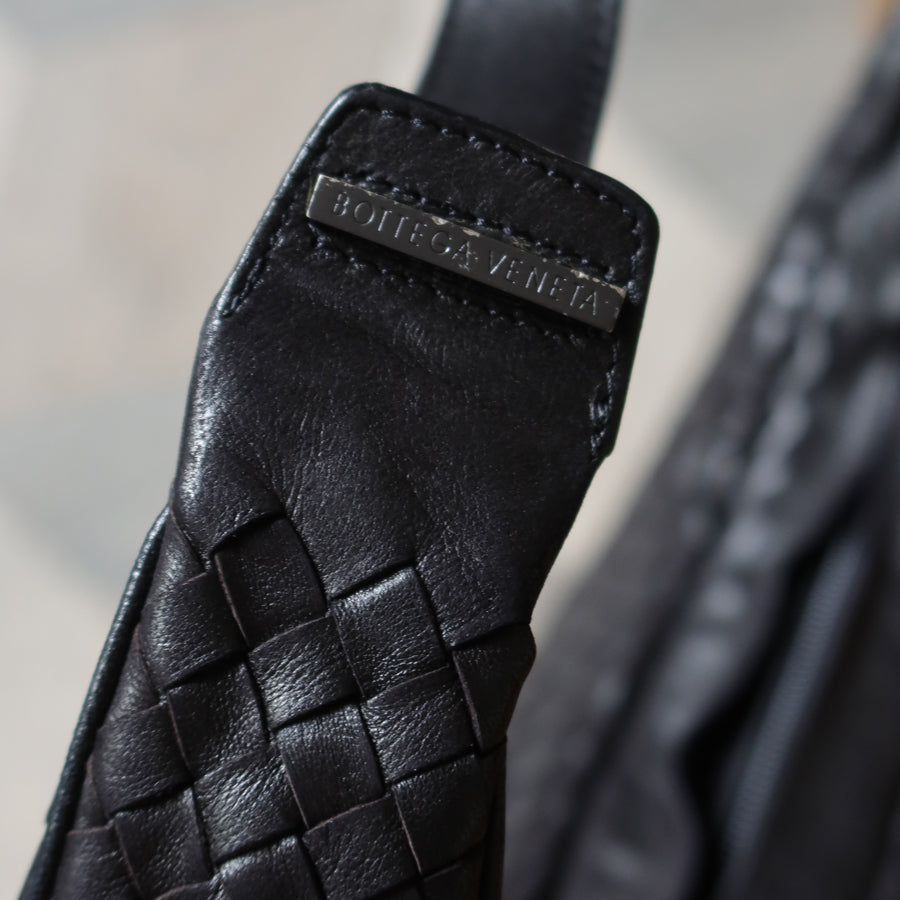 Bottega Veneta Vintage Black Intrecciato Hobo Shoulder Bag