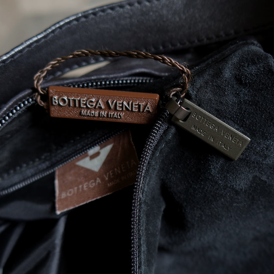 Bottega Veneta Vintage Black Intrecciato Hobo Shoulder Bag