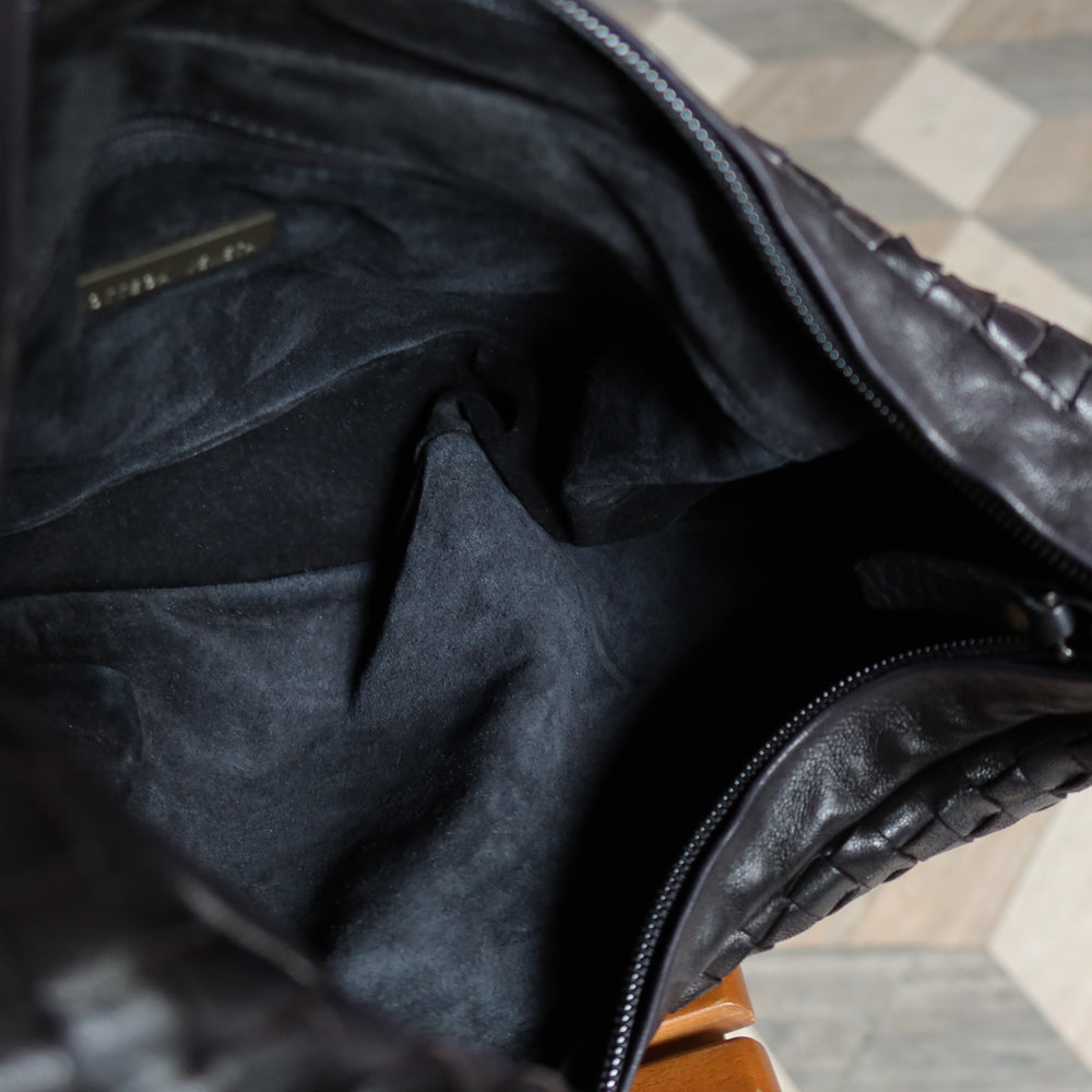 Bottega Veneta Vintage Black Intrecciato Hobo Shoulder Bag