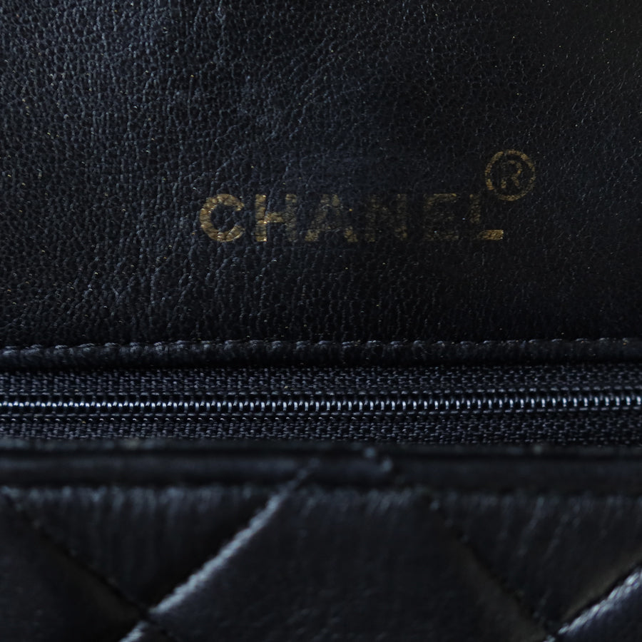 Rare Chanel Vintage Black Lambskin CC Turn Lock Double Quilted Shoulder Bag