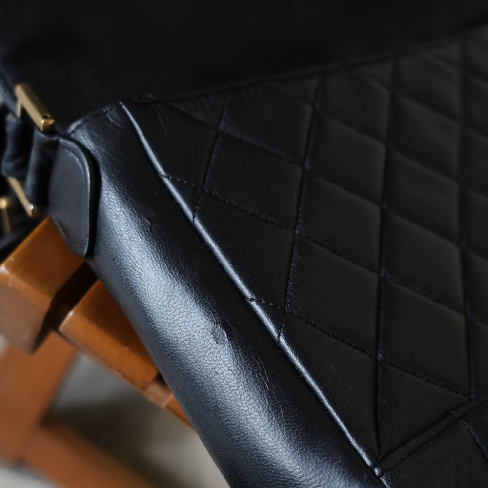 Rare Chanel Vintage Black Lambskin CC Turn Lock Double Quilted Shoulder Bag