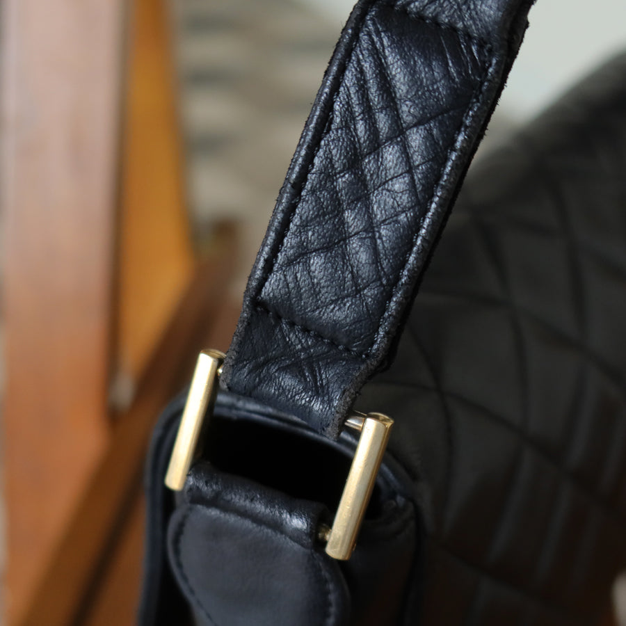 Rare Chanel Vintage Black Lambskin CC Turn Lock Double Quilted Shoulder Bag