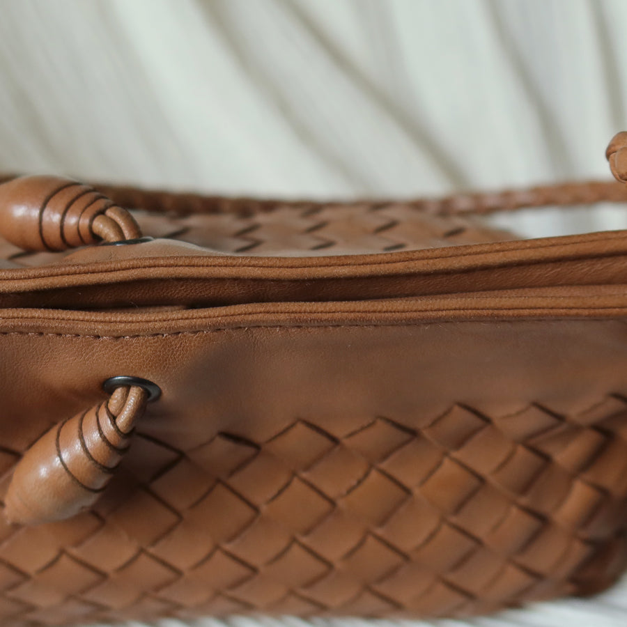 Bottega Veneta Vintage Caramel Brown Intrecciato Mini Pochette Clutch Shoulder Bag