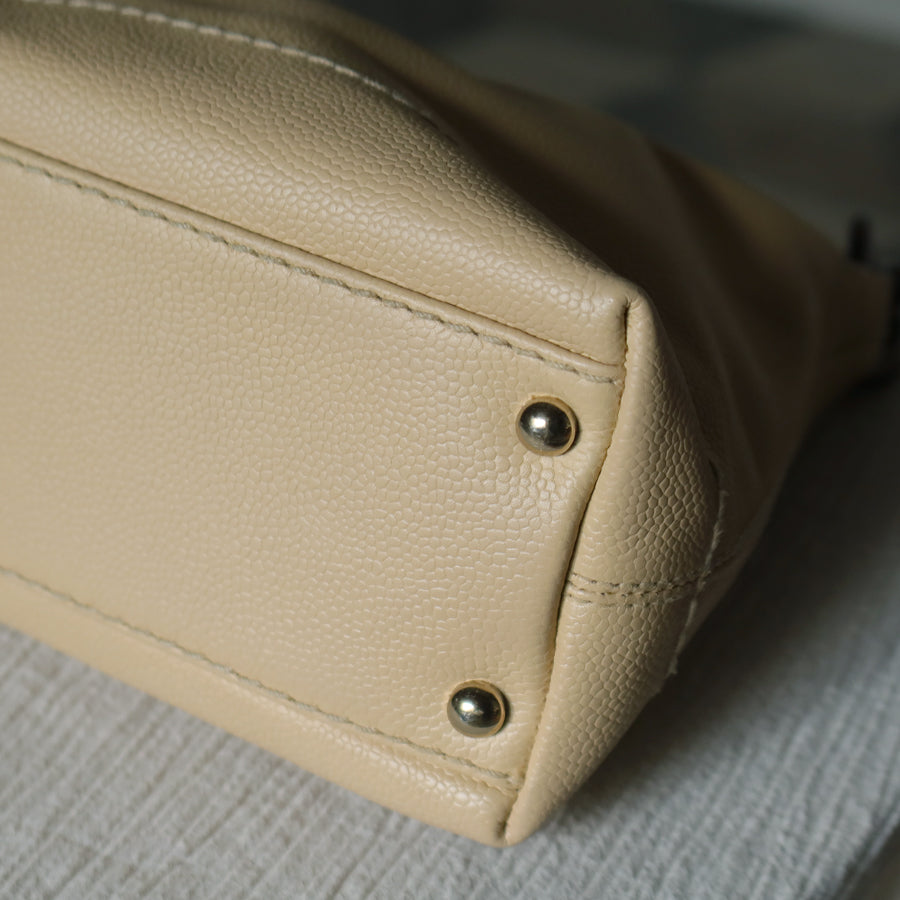 Chanel Vintage Beige Caviar Leather Coco Mark Hobo Shoulder Bag