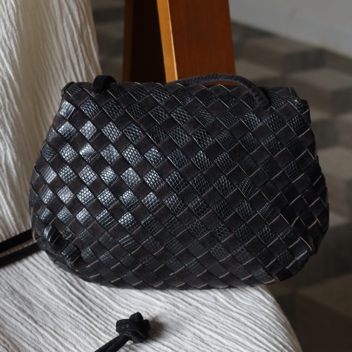 Bottega Veneta Vintage Black Leather Intrecciato Weave Pouch Shoulder Bag