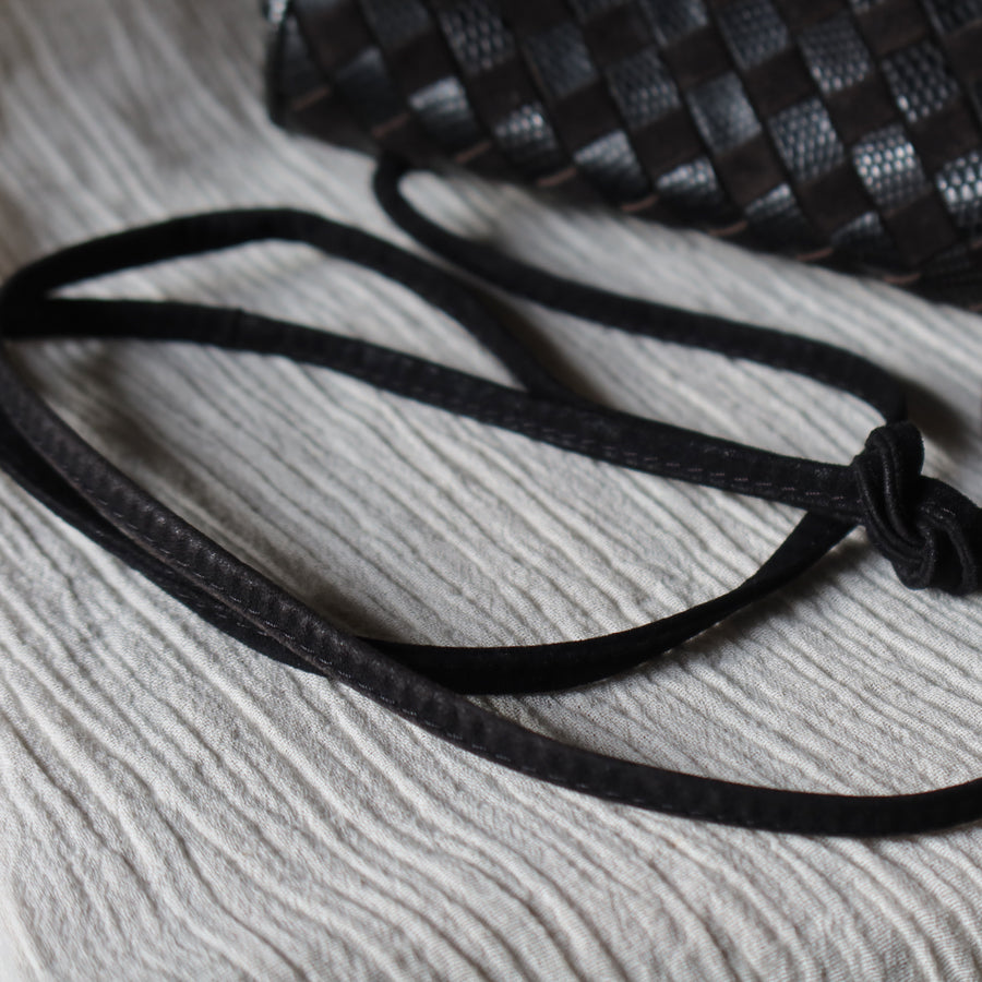 Bottega Veneta Vintage Black Leather Intrecciato Weave Pouch Shoulder Bag