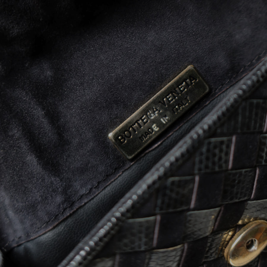 Bottega Veneta Vintage Black Leather Intrecciato Weave Pouch Shoulder Bag