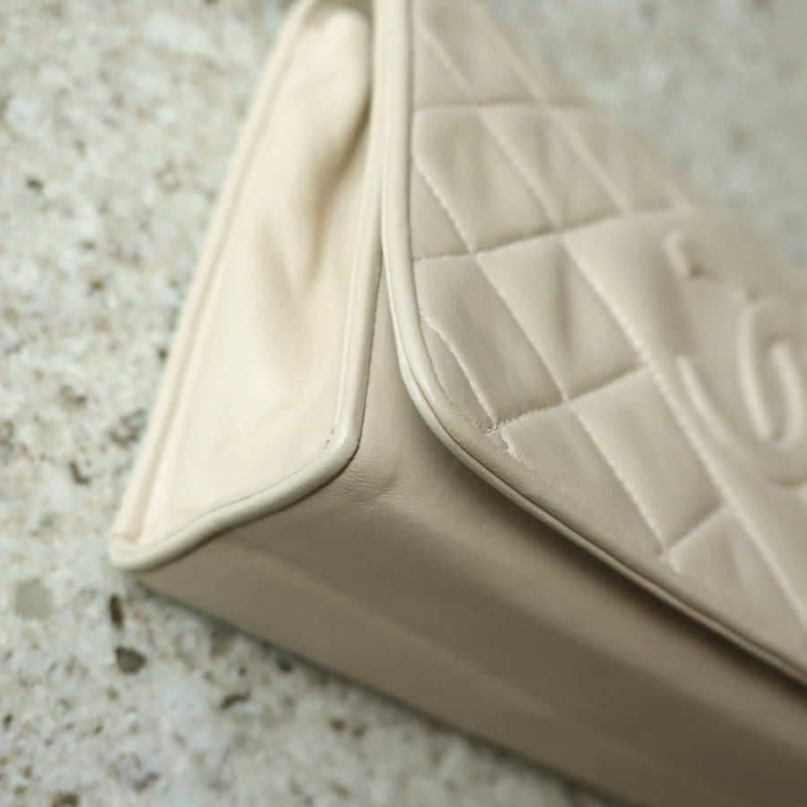 Chanel Vintage Matelasse Quilted Coco mark Light Beige Lambskin Flap Bag
