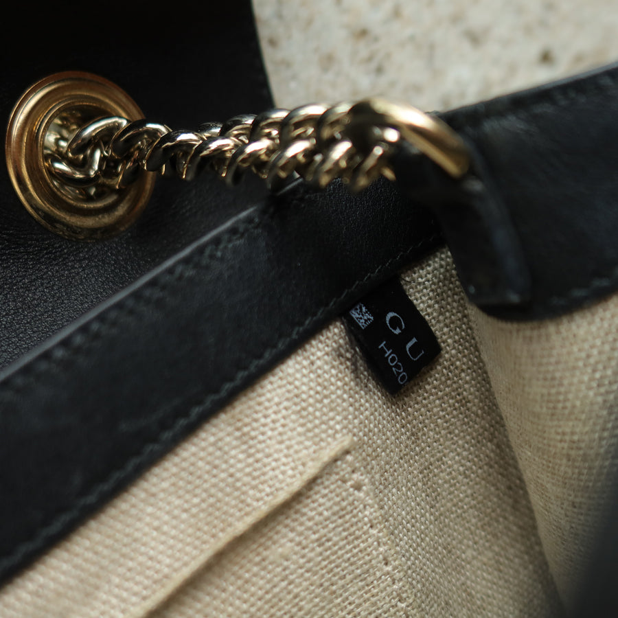 Gucci Vintage Black GG Interlocking Horsebit Chain Strap Shoulder Bag