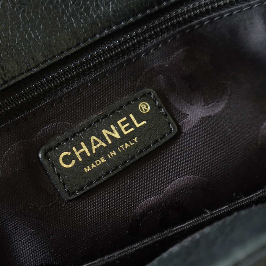 Chanel Vintage Black Diamond Stitched CC mark Large Shoulder Tote Bag