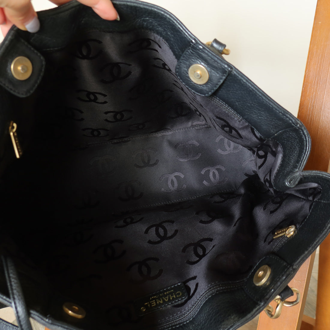 Chanel Vintage Black Diamond Stitched CC mark Large Shoulder Tote Bag