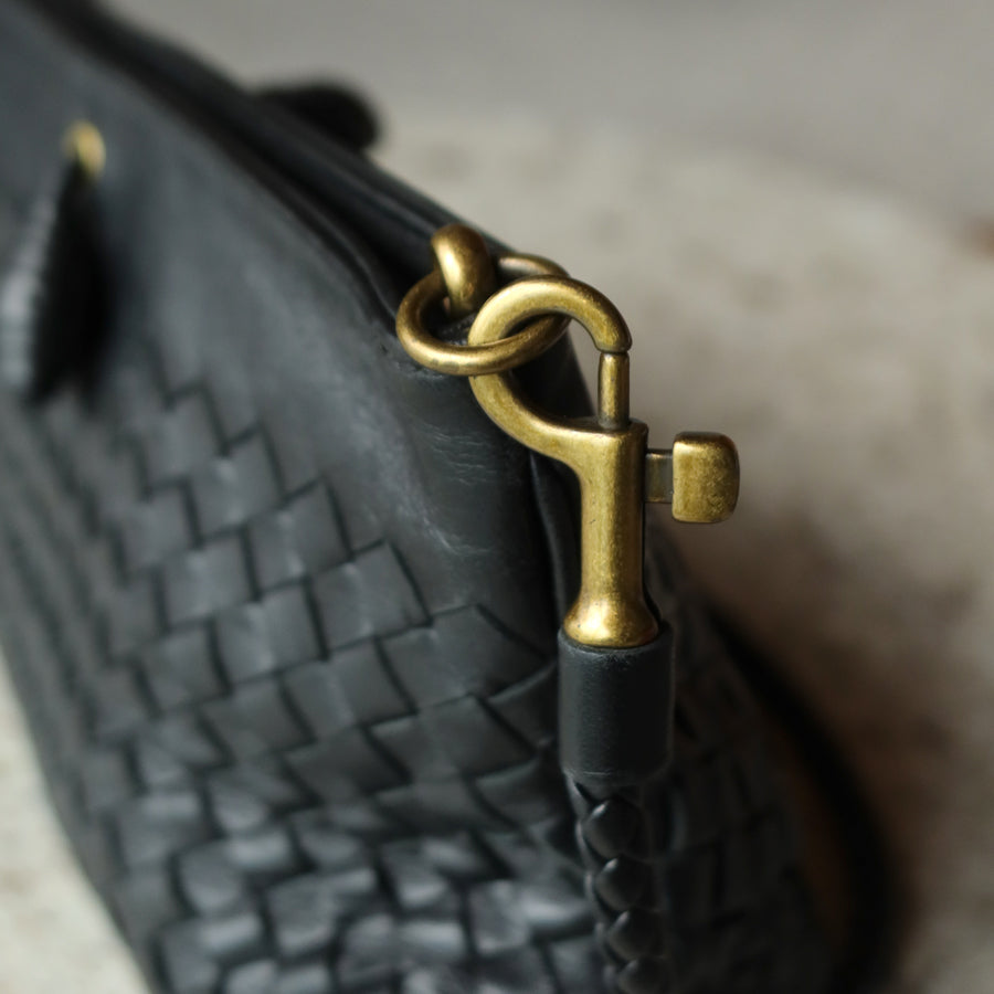 Bottega Veneta Vintage Black Intrecciato Woven Pochette 2way Shoulder Bag